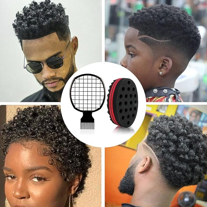 2 Pcs Afro Twist Set: Upgrade Hair Sponge and Comb for Men/Women Curls, Barber & Personal Styling