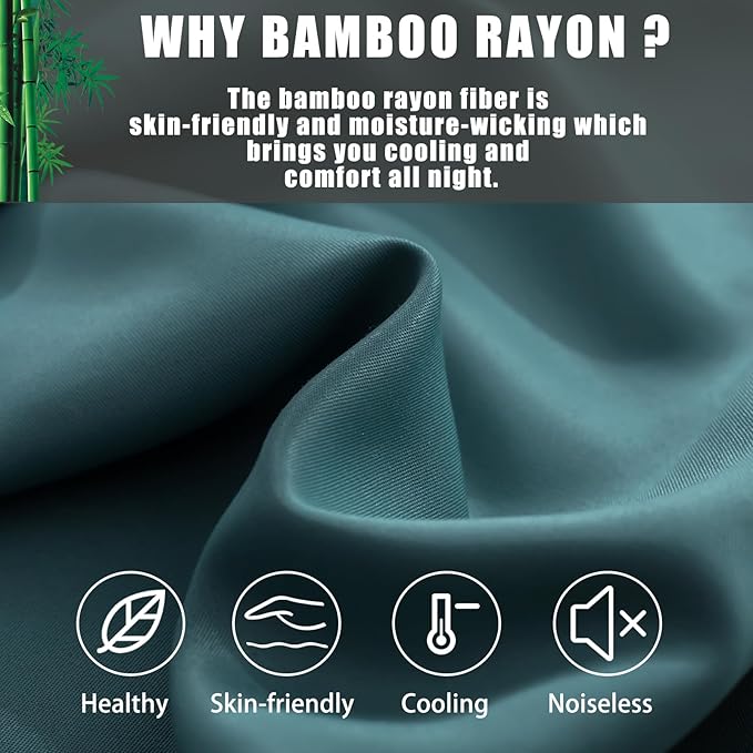 Teal Pillow Cases King Size 2 Pack, Bamboo Rayon Cooling Pillowcases with Envelope Closure, Cool Breathable Pillow Case for Hot Sleepers & Night Sweats, 20x40 inches