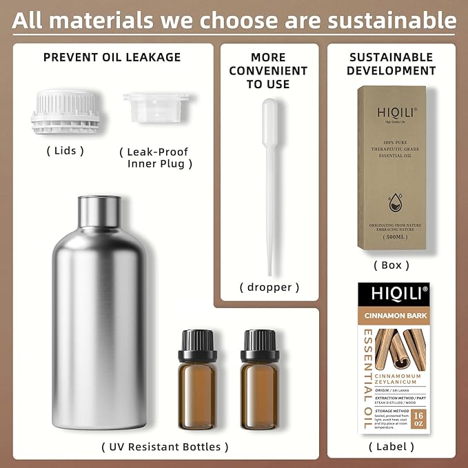 HIQILI Cinnamon Essential Oil for Candle, Spary & Diffuser - 100% Pure Natural - Indoor and Outdoor