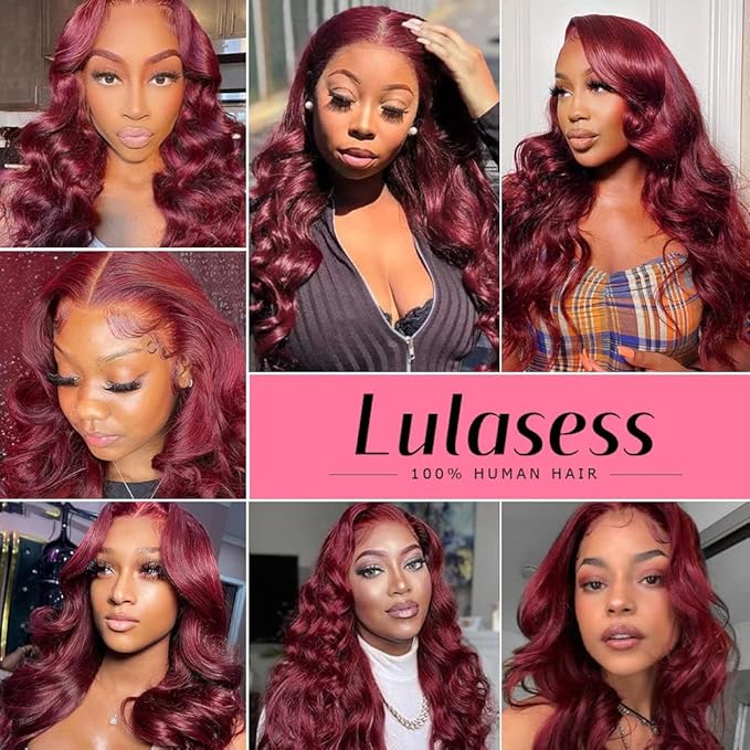 200% Density Burgundy Wig Human Hair 13x4 99j Burgundy Lace Front Wigs Human Hair Pre Plucked HD Transparent Lace Frontal Wigs Red Colored Wig 36Inch