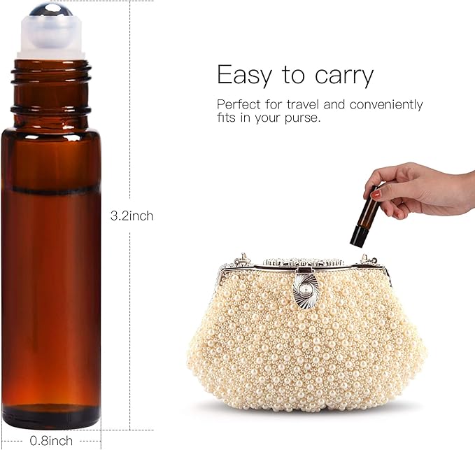 ULG 4/8/12-Pack Essential Oil Roller Bottles 10ml, Empty Bottles with Stainless Steel Roller Balls and Waterproof Labels, Roller Balls For Essential Oils