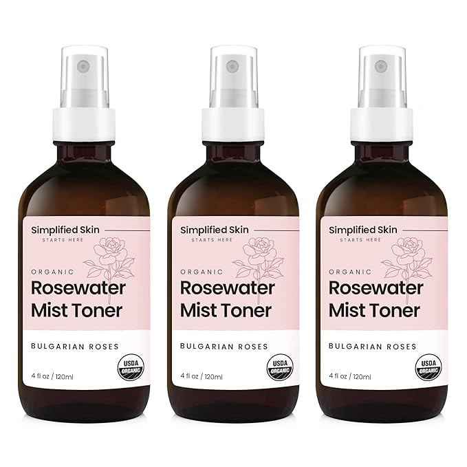 Simplified Skin Rose Water Spray for Face – Natural Organic Facial Toner – Hydrating Face & Hair Mist & Makeup Remover – Alcohol-Free 4 Fl Oz 3-Pack
