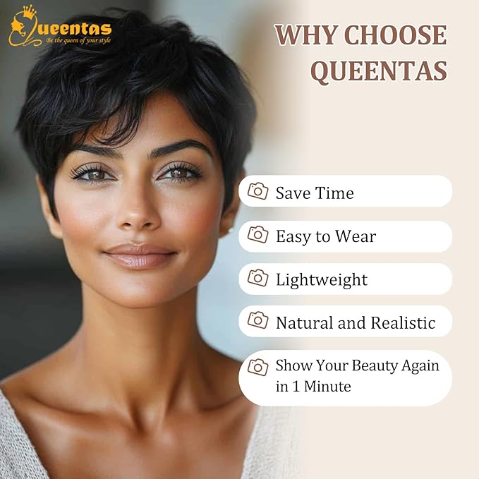 QUEENTAS Black Short Hair Toppers for Women with Thinning Hair 360°3D Cover with 5 Clips Hair Pieces Wispy Bangs 6"*6" Large Coverage Men's Toupee(Black/1B)