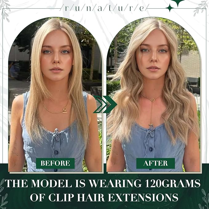 RUNATURE Clip in Hair Extensions Real Human Hair, Natural Hair Extensions Clip Ins, Remy Human Hair for Women Double Weft 18 Inch 50g 3pcs #16P22 Dark Ash Blonde Highlight Light Blonde