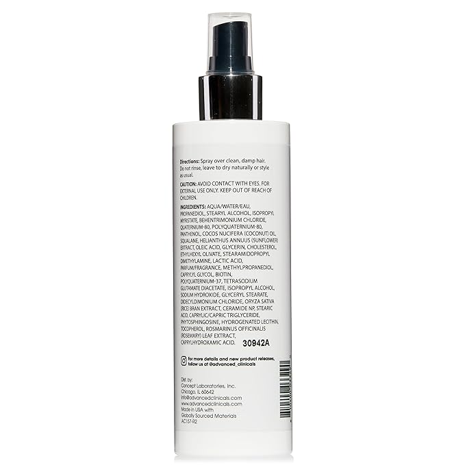 Advanced Clinicals Hair Spray Thicken & Shine Leave In Treatment, Nourishing Detangling Formula for Fine, Damaged, or Frizz Prone Hair, Supports Scalp Health for Strong Thick Hair, 8 Fl Oz