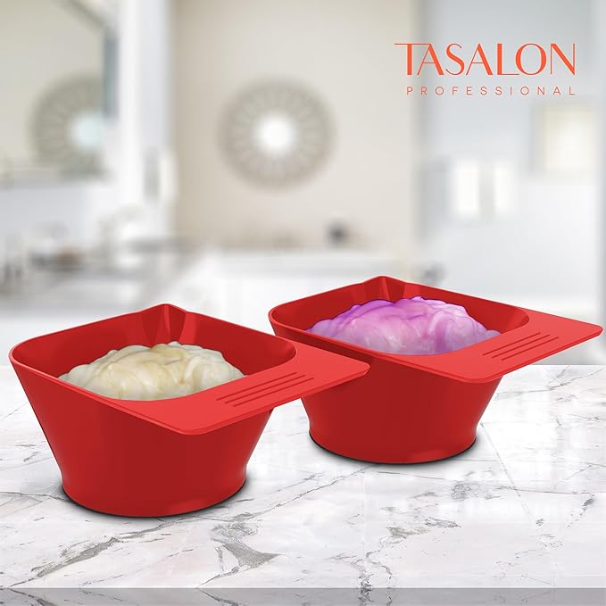 TASALON 2 Piece Magnetic Plastic Bowls Set for Hair Dye, Mixing Bowl for Hair Dye, Beauty Salon and Barber Station for Hairstylists, Red