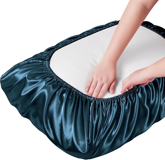 Manyshofu Satin Pillowcases for Hair Protection - 1Pcs Navy Blue Pillow Cases, Elastic Band Standard & Queen Satin Pillowcases Luxury Silky Pillow Cases Travel Pillow Covers