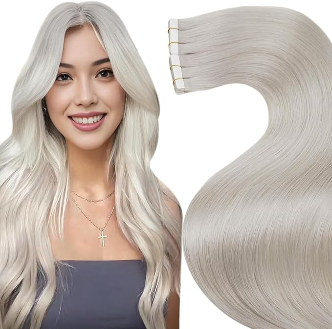 LaaVoo Blonde Tape in Hair Extensions Human Hair 26 Inch Long Invisible Hair Extensions Tapes in Platinum Blonde Tape ins Human Hair Extensions for Women 20pcs 50g