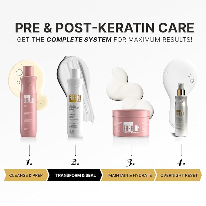 Fashion Gold Keratin Hair Treatment (Up to 3 USES per Bottle), Hair Botox Treatment, At Home Keratin Treatment, Keratina para Alisar el Pelo, Alisado Brasileño, Alisados organicos SIN FORMOL, 150g