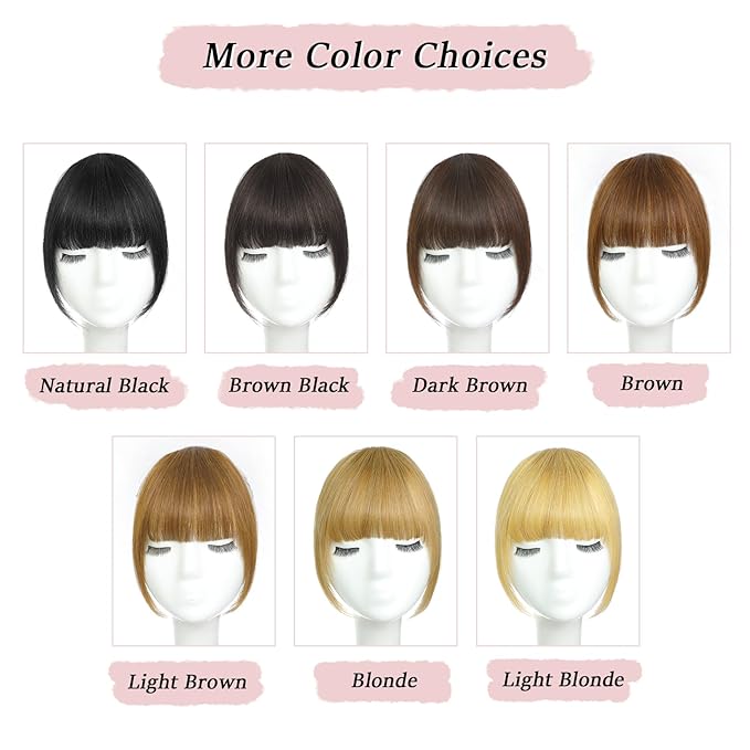 Clip in Bangs Real Human Hair Natural Black French Bangs Fringe with Temples Thick Curtain Bangs Clip on Bangs Curved Fake Bangs Hairpieces for Women for Daily Wear