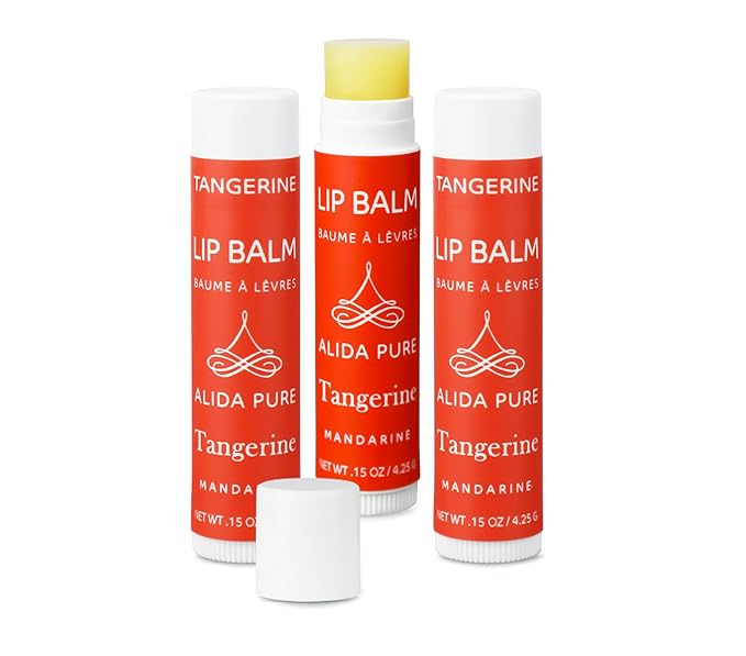 Tangerine Lip Balm, Vegan Lip Balm Set, Beeswax Free, with Avocado Oil, Organic Jojoba Oil, Candelilla Wax, and Vitamin E, Natural Moisturizer For Dry, Chapped, or Cracked Lips, 3 Tube Set