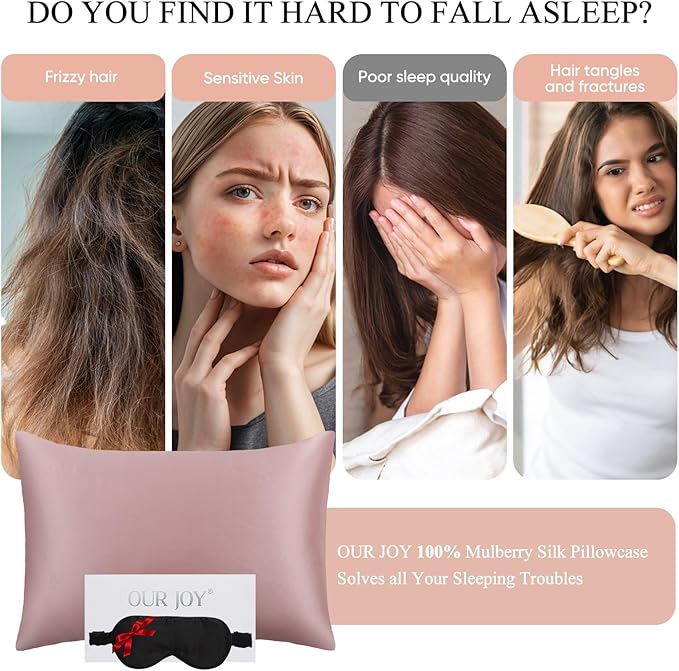100% Mulberry Silk Pillowcase 22 Momme (SGS Certified) with Free Silk Eye Mask - Luxury Gift-Ready Folded Packaging, Cooling Pillow Cover for Hair & Skin Care (Plum, Standard (1 Pack))