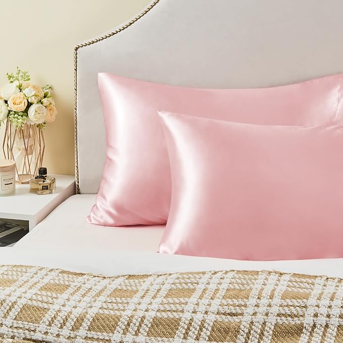 BEDELITE Satin Pillowcase for Hair and Skin, Super Soft Similar to Silk Pillow Cases 4 Pack with Envelope Closure, Cooling Pillowcases for Women Men (20"x36" King Size, Pink)