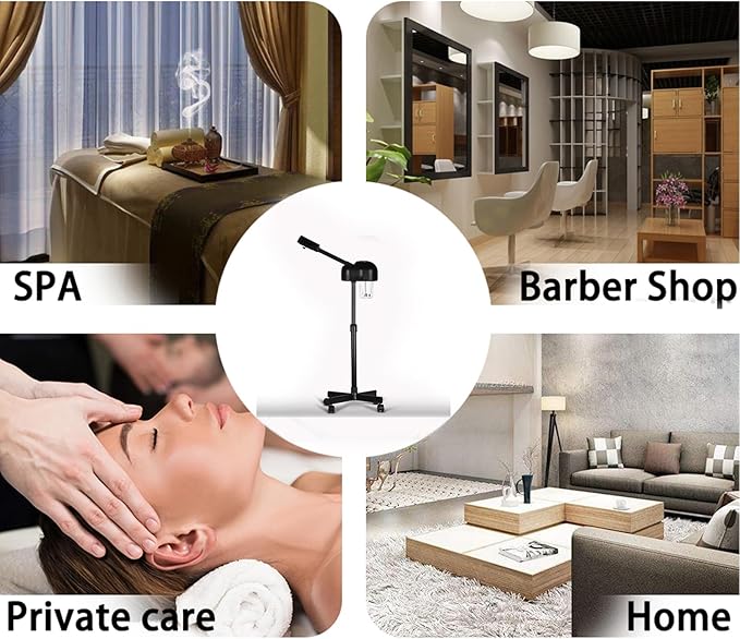 Stand Professional Ozone Facial Steamer with Touch Control, Hot Mist Function, Adjustable Height & Rolling Base, 360° Rotatable Nozzle, Use for Home, Salon SPA (Black)