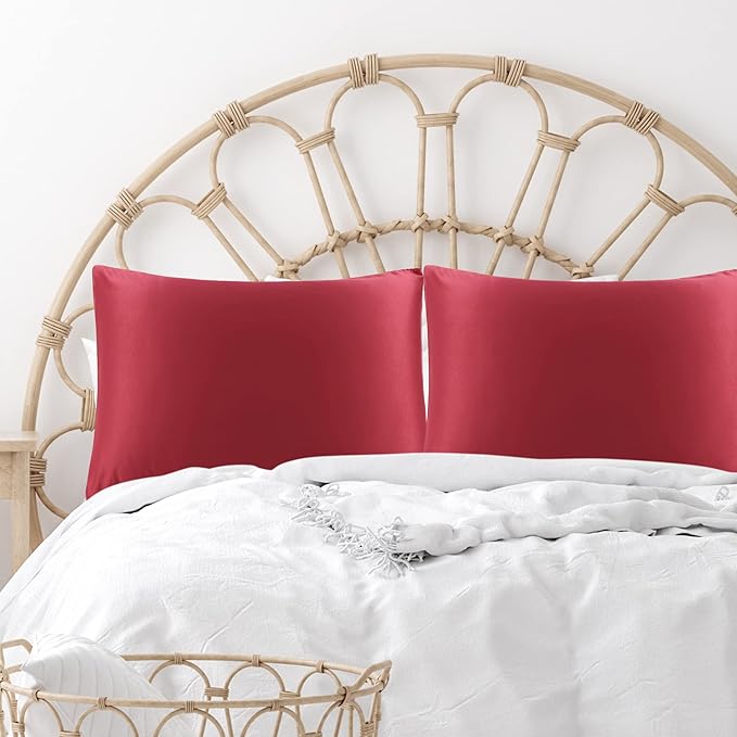 uxcell 2 Pack Silk Satin Pillowcase for Hair and Skin, Cool, Silky, Soft Breathable Pillow Cases King Size 20x36 Inch Sateen Pillowcase Burgundy with Envelope Closure