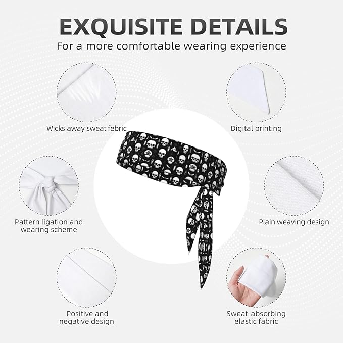 Boys Girls Goth Raven Crow Skull Moon Star Gothic Witch Magic Spirit Board Sports Sweat Bands Boho Style Beauty Skinny Hair Band Headdress for Sports Fitness Shower