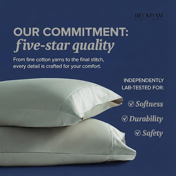Beckham Hotel Collection 100% Cotton Pillow Cases King Size Set of 2, 500TC, Luxury Sateen Pillowcases, Open End, Breathable, Moisture-Wicking, Aqua Gray
