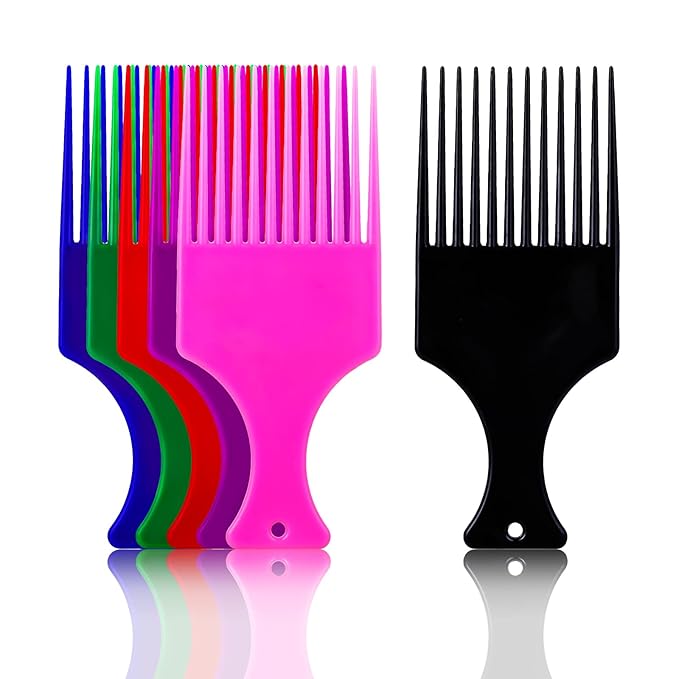 6 Pcs Plastic Afro Pick Comb for Smooth, Wide-Tooth Styling of Natural Curly Hair