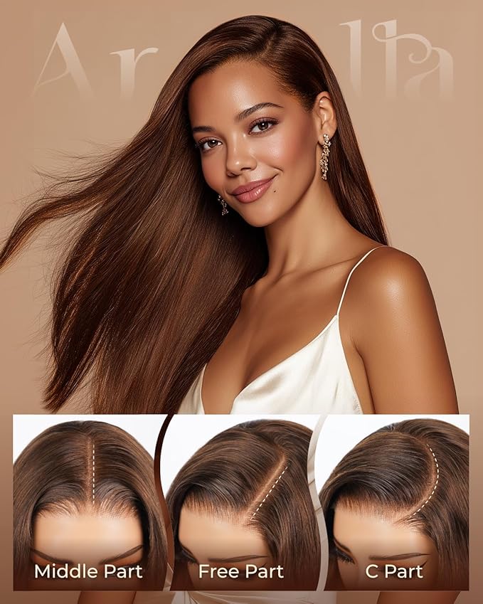 Arabella 13x6 Chocolate Brown Glueless Wigs Human Hair Pre Plucked Pre Cut 13x6 Ear to Ear Full HD Lace Front Wigs Human Hair 210% Density 4# Brown Straight Wig Drawstring Wig Human Hair 30 Inch