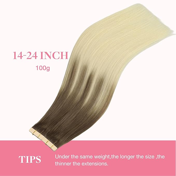 GOO GOO Tape in Hair Extensions Human Hair, 9/60 Balayage Ash Brown to Platinum Blonde, 20inch 100g 40pcs, Skin Weft Seamless Invisible, Silky Straight with Thick Ends, Remy Human Hair