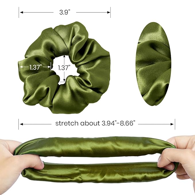 LilySilk Silk Hair Scrunchy, 100% Mulberry Silk Ponytail Holder, Frizz & Breakage Prevention, No Damage, Dark Green, 1 Count