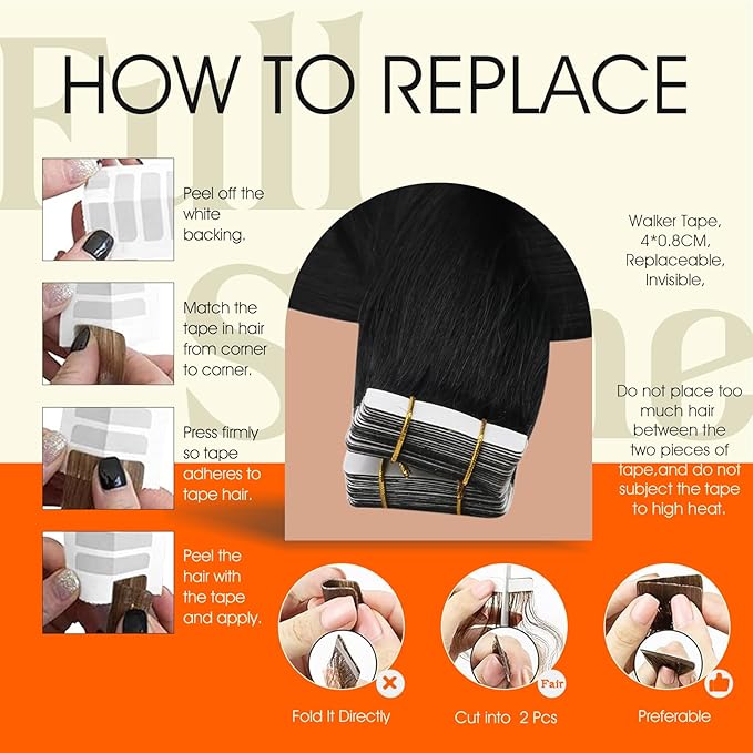 Full Shine Seamless Tape in Hair Extensions Color 1B Black Tape in Extensions Human Hair Double Sided Adhesive Skin Weft Remy Straight Extension for Women 18Inch 100G for Wedding 40Pcs