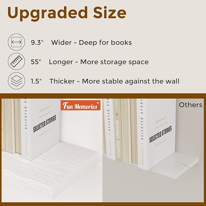 24 Inch Floating Shelves, Rustic 24 x 9 White Floating Shelf for Wall, White Bathroom Shelves Set of 2, Farmhouse Wood Wall Shelf for Bedroom, Kitchen, 9 Inch Deep Shelves for Home Storage