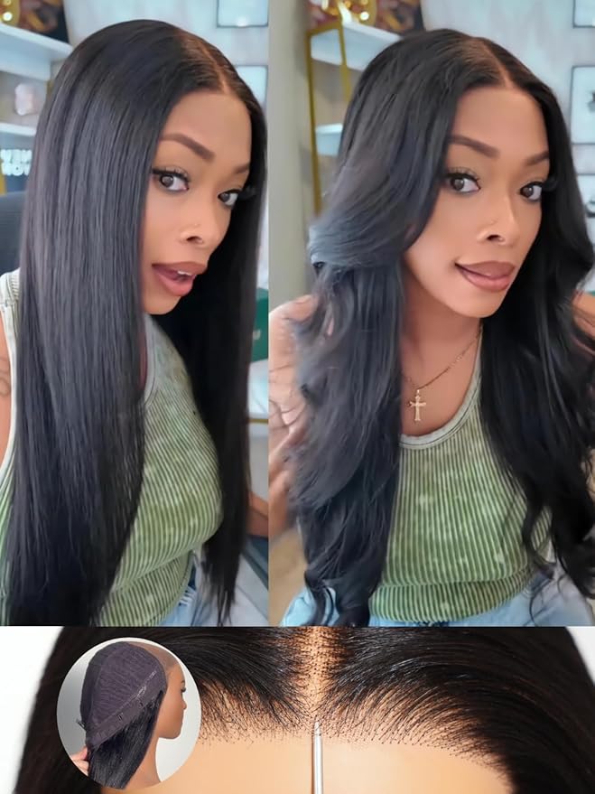 Julia Hair No Slip Yaki Straight 7x5 Lace Closure Glueless Drawstring Wig Flexible Mesh Cap Bye-Bye Slip Pre Cut HD Lace Front Pre Everything Bleached Knots Wear and Go Wig,Zero Slip Hold 20 Inch