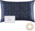 ALASKA BEAR Silk Pillowcase Envelope Closure, 22 Momme 100 Percent Long Overlap Sleeve Mulberry Silk Pillow Case Foldover Design, Machine Washable and NO Zipper, Queen (1, Constellation)