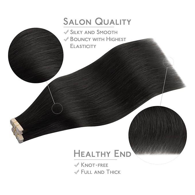 WENNALIFE Tape in Hair Extensions Human Hair, 40pcs 100g 20 inch Natural Black Hair Extensions Real Human Hair Straight Tape in Extensions Invisible Human Hair Extensions Reusable Real Hair Extensions