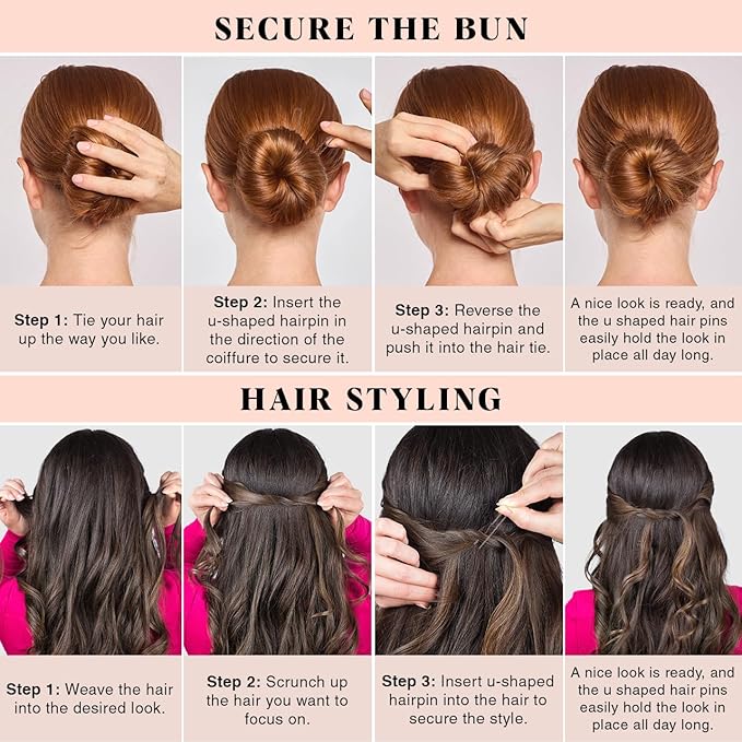 Kitsch U Shaped Hair Pins for Girls, Teens & Women | Hairpin Perfect for Updos, Ballet Buns & Wig Styling | Ideal Gifts for Women - 3 Inches & 2.5 Inches, Brown, 18Pcs