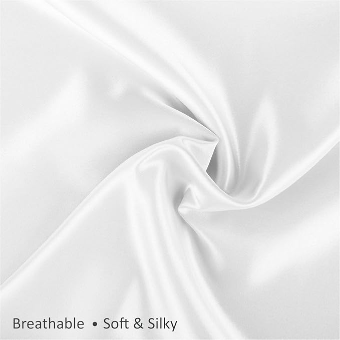 BLISSFORD Satin Pillowcase with Zipper for Hair and Skin Care, Feels Soft and Cool Like a Silk Pillowcase, White Satin Pillow Cases 2 Pack, Slik Pillow Cover, King Size - Set of 2