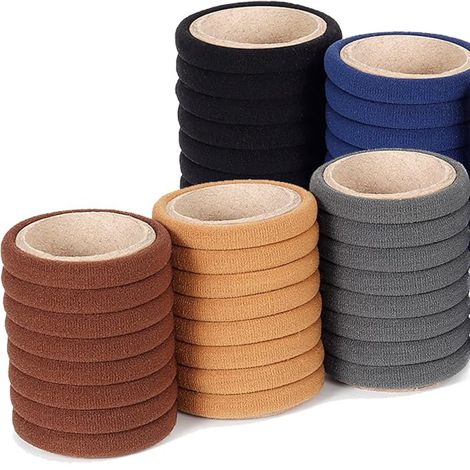 40pcs Large Hair Ties for Thick and Curly Hair, Seamless Hair Bands Soft Ponytail Holders 2.2inches (Neutral Colors)