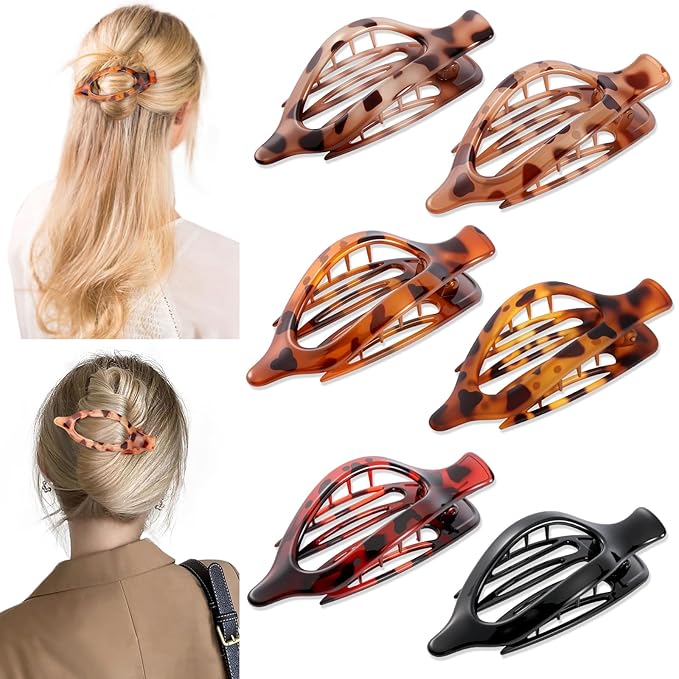6 Packs Flat Claw Clips for Women, French Tortoise Shell Flat Hair Clip, Matte Hair Claws Clip for Thin Thick Hair, Lay Down Claws Clips, Durable Strong Hold Hair Clip, Christmas Gifts
