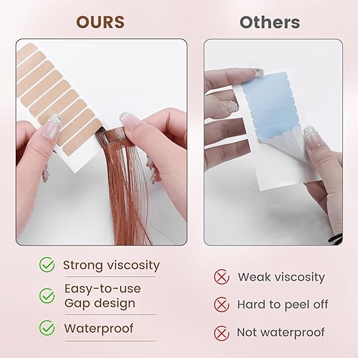 MIILYE Hair Extension Replacement Tape 100 Tabs with Remover, Double Sided, 6+ Weeks Hold Time, No Residue, Tape-ins-Extension Reinstallation