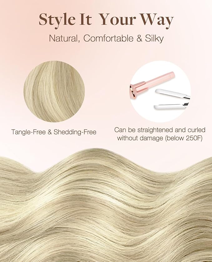 GOO GOO Invisi Edge Tape in Hair Extensions Human Hair, 18ET90A Natural Blonde Balayage10pcs injected with 10pcs classical tape ins, 14inch 50g, Virgin Remy Hair, Natural Look