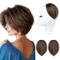 REECHO Clip in Hair Volumizer, 2PCS 6 inch Short Thick Clip in Hairpieces Adding Extra Volume Hair Extensions for Women (Dark Brown with Highlights)
