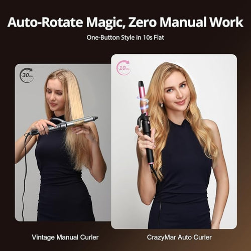 5 in 1 Automatic Rotating Curling Iron Set, CrazyMar Curling Wand Set - 5 Barrels (3/4,1,1/4 Inch) Dual Voltage Curling Wand for Professional Hair Styling, Travel, Ceramic Coating, Women Gifts