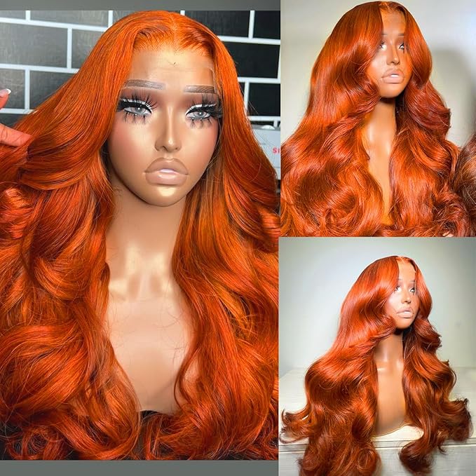 Ginger Orange 13x6 HD Lace Front Wigs Human Hair Pre Plucked 350# Body Wave Wigs for Women 200% Density Orange Frontal Human Hair Wig Bleached Knots with Baby Hair (28inch)