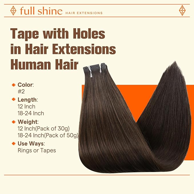 Full Shine Human Hair Tape in Extensions 18Inch 20PCS Color Dark Brown 50G Brown Hair Extensions Tape Extensions Human Hair Versatile As Tape in Straight No Glue No Clips Soft Remy Holed