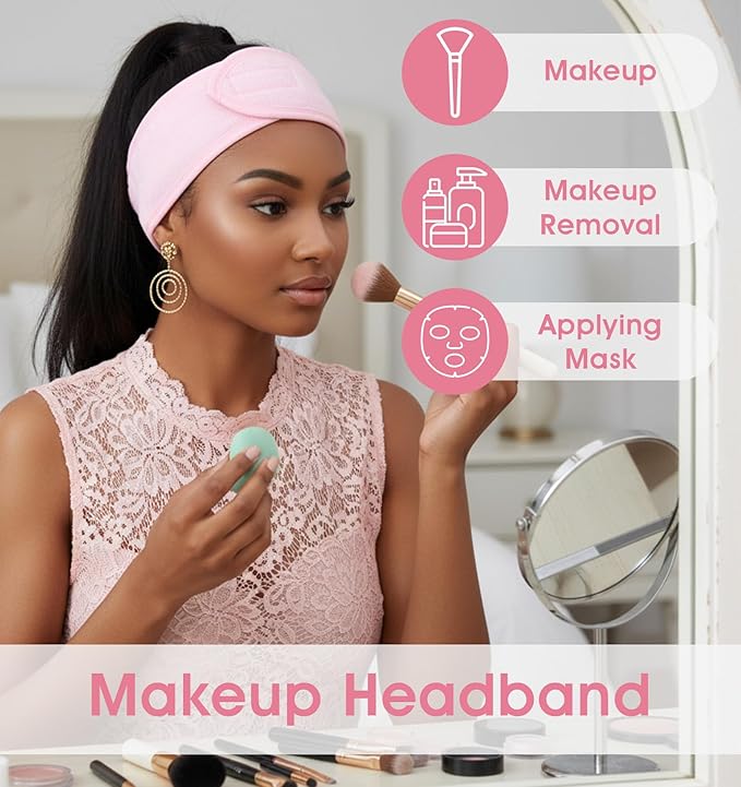 3 Pack Terry Cloth Headband, Adjustable Esthetician Headbands for Women, Non-Slip Terry Cloth Headband for Facial, Makeup & Shower, Soft Stretchable Hair Band