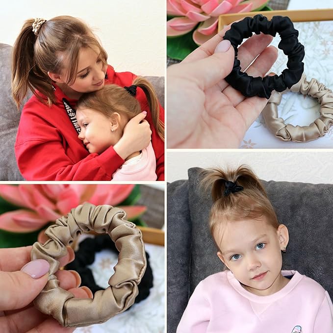 LILYSILK Pure Silk Scrunchies for Women Colorful Hair Bow Ties- Girls- Unique Bobble Elastics Hair Scrunchy- Soft Cute (10pc-Mini)