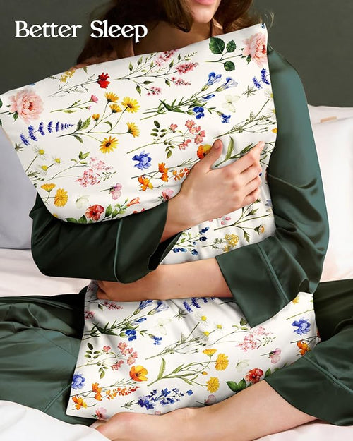 2 Pack Mulberry Silk Pillowcase for Hair and Skin - Queen Size 20 x 30 Inches with Hidden Zipper New Retro Flower 19 Momme Soft Sleeping Silk Pillow Case for Women, Moms