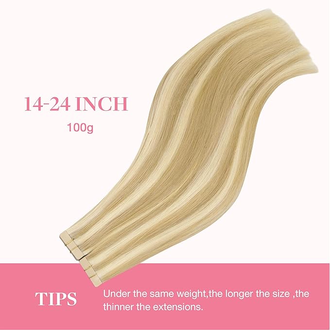 GOO GOO Tape in Hair Extensions Human Hair, 18D/22F Dirty Blonde Highlights, 12inch 80g 40pcs, Skin Weft Seamless Invisible, Silky Straight with Thick Ends, Remy Human Hair