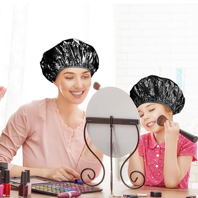 12 Pieces Deep Conditioning Caps Aluminum Foil Reusable Hair Processing Hair Coloring Shower Caps for Home Salon Use(12 Inch,Black)
