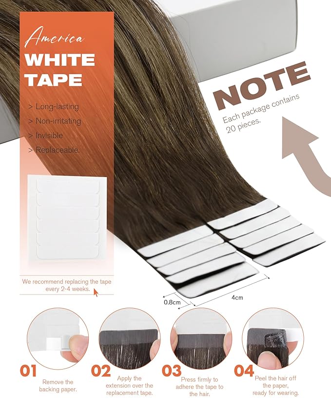 Sunny Hair Tape in Hair Extensions Real Human Hair Invisible Remy Hair Extensions Tape ins for Women Dark Brown Root to Caramel Blonde Balayage 20 inch 20Pcs 50G