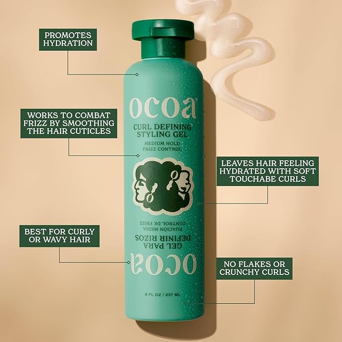 OCOA Curl Cream & Styling Gel Bundle – Hydrate, Define, & Protect Curls – Made with Hibiscus, Mango Butter, Flaxseed, and Marula Oil – Frizz-Free, Long-Lasting, Soft & Touchable Finish – 8oz