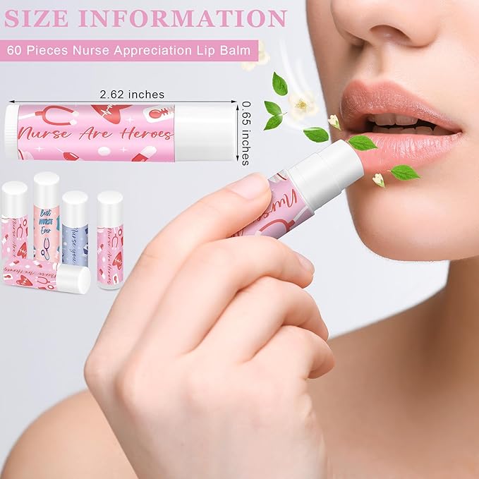 60 Pcs Nurse Appreciation Lip Balms Bulk Inspirational Nursing Moisturizing Lip Balms Gifts for Nurses Certified Nursing Assistants Nurses Day Nurses Week Gifts, Jasmine Flavor