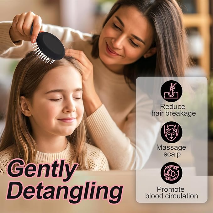 Mini Hair Bursh for Women Men and Kids, Protable Travel Size Hair Brush for Pockets Purse backpack, Mini Detangler Brush for All Hair Types, Small Hair Brush for Detangling(Black&Pink)
