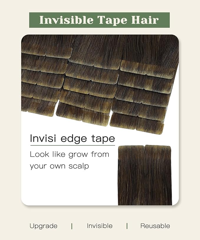 SURNEL Injected Tape in Hair Extensions 14 Inch Chocolate Brown to Caramel Blonde Seamless Invisible Tape in Extensions Human Hair 20 Pcs 30g(#4274,14)